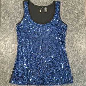 BUCKLE Sequins Front Sleeveless Top Royal Blue Black Back Women's Size Medium